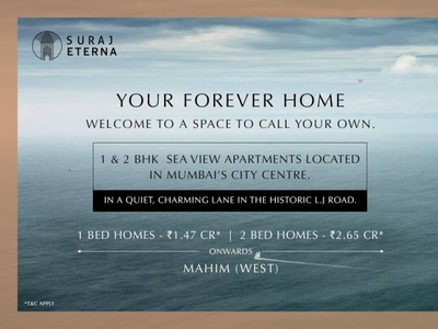350 sq ft 1 BHK Launch property Apartment for sale at Rs 1.47 crore in Suraj Eterna in Mahim, Mumbai