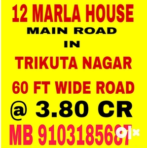 12 MARLA HOUSE / TRIKUTA NAGAR/ 60 FT WIDE ROAD