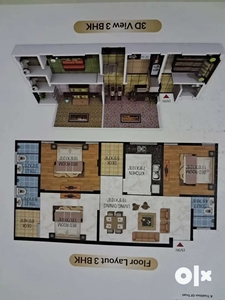 Flat for sale 3 bhk with 3 bathroom and 2 balconies