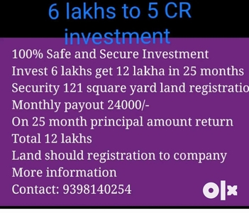 Invest 6 lakhs get 12 lakhs in years of @ hyd