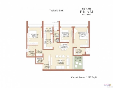 1411 sq ft 3 BHK 3T Apartment for sale at Rs 1.31 crore in Rohan Ekam Phase 1 in Balewadi, Pune