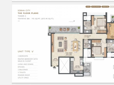 2072 sq ft 3 BHK 4T Apartment for sale at Rs 3.65 crore in Sobha City Phase 1 Part 1 in Sector 108, Gurgaon