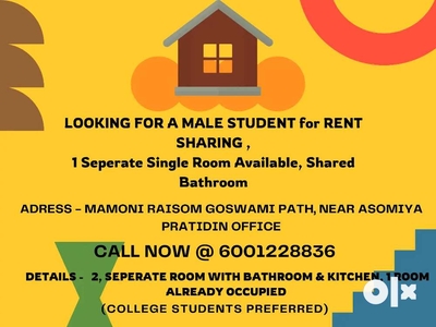 LOOKING FOR RENT SHARING @ 1 single Seperate Room |Bathroom Attached