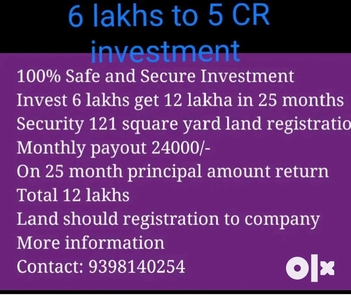 Double your investment in 25 months with 6 lakhs investment@hyderabad