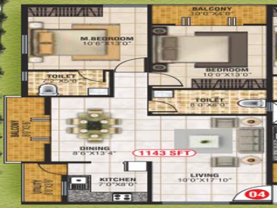 1143 sq ft 2 BHK 2T North facing Apartment for sale at Rs 59.43 lacs in Project in Kasturi Nagar, Bangalore