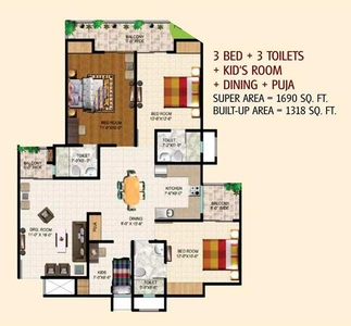 3 BHK Residential Apartment 1318 Sq.ft. for Sale in Sector 74 Noida