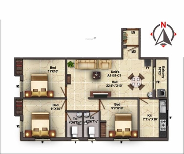 866 sq ft 3 BHK 2T North facing Completed property Apartment for sale at Rs 1.27 crore in Project in Vadapalani, Chennai