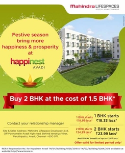 348 sq ft 1 BHK Under Construction property Apartment for sale at Rs 17.40 lacs in Mahindra Happinest in Avadi, Chennai