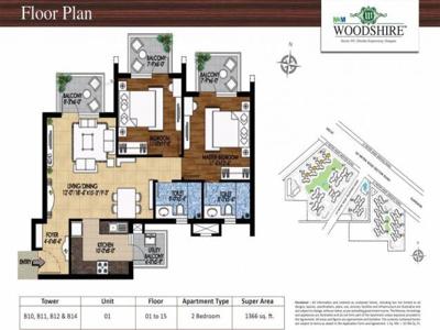 1366 sq ft 2 BHK 2T Apartment for sale at Rs 71.00 lacs in M3M Woodshire 5th floor in Sector 107, Gurgaon