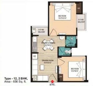 2 BHK Apartment 656 Sq.ft. for Sale in
