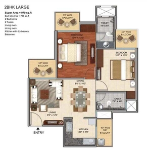 2 BHK Apartment 970 Sq.ft. for Sale in