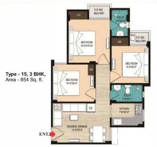 3 BHK Apartment 854 Sq.ft. for Sale in