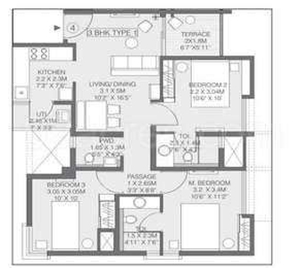 3 BHK Apartment 930 Sq.ft. for Sale in