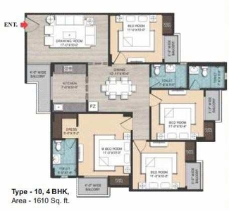 4 BHK Apartment 1610 Sq.ft. for Sale in