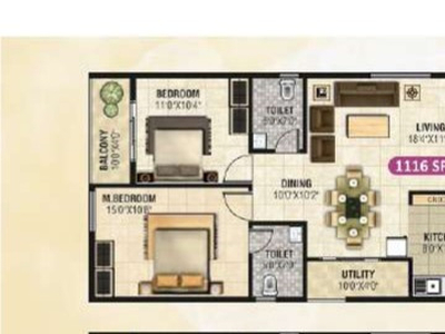 1116 sq ft 2 BHK 2T East facing Completed property Apartment for sale at Rs 66.80 lacs in Project in Ramamurthy Nagar, Bangalore