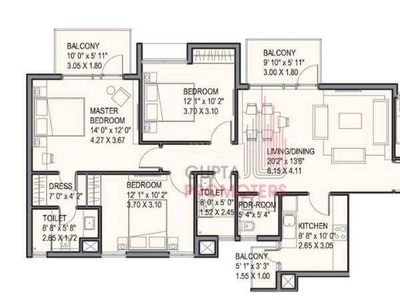 3 BHK Apartment 1837 Sq.ft. for Rent in