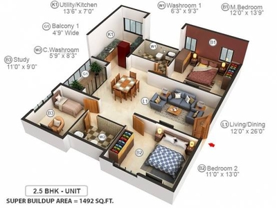 1492 sq ft 2 BHK 2T West facing Apartment for sale at Rs 1.80 crore in Prestige High Fields 14th floor in Gachibowli, Hyderabad