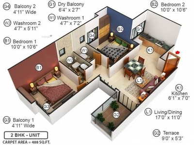 634 sq ft 2 BHK 2T Apartment for rent in VTP Purvanchal at Wagholi, Pune by Agent Narsing A musale