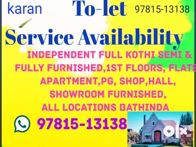 Ground floors, independent fully furnished kothi,all locations availa