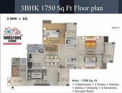 3 BHK Apartment 1750 Sq.ft. for Sale in