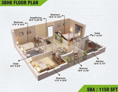 3 BHK Apartment 977 Sq.ft. for Sale in