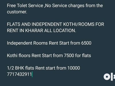 Independent rooms rent start from 6500 @ kharar location