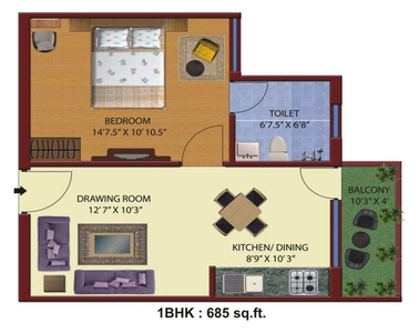 1 BHK Apartment 685 Sq.ft. for Sale in