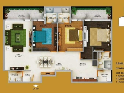 3 BHK Apartment 1885 Sq.ft. for Sale in