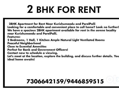 2BHK for rent near sanjeevani hospital. families preferred.