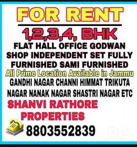 3 bhk fully furnished for Rent in Trikuta Nagar