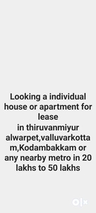 I am currently seeking property for immediately lease in thiruvanmiyur