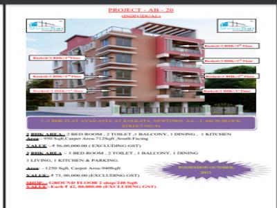 950 sq ft 2 BHK 2T North facing Apartment for sale at Rs 56.00 lacs in New Town Satish 4th floor in New Town, Kolkata