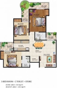 1545 sq ft 3 BHK 2T East facing Apartment for sale at Rs 1.10 crore in Ajnara Grand Heritage 8th floor in Sector 74, Noida