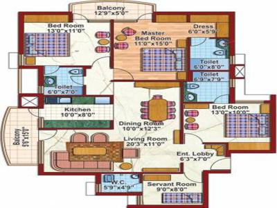 1765 sq ft 3 BHK 3T NorthEast facing Apartment for sale at Rs 73.69 lacs in Purvanchal Silver City 6th floor in Sector 93, Noida