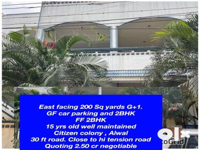 East facing spacious G+1 house decent Colony Alwal. Near main road
