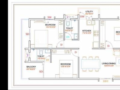 1195 sq ft 3 BHK 2T East facing Apartment for sale at Rs 79.00 lacs in Shravanthi Sunniva Willow 9th floor in Sarjapur, Bangalore