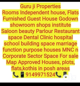 Rooms Independent kothis,flat,Guest house Shops,Godowns,Showroom,Halls