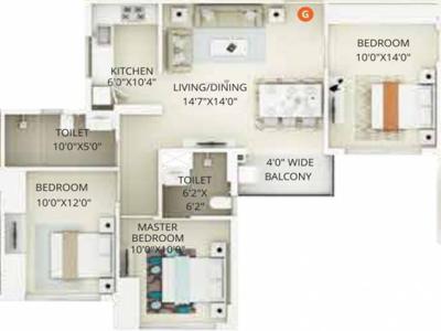 1115 sq ft 3 BHK 2T Apartment for sale at Rs 38.19 lacs in Primarc Southwinds 9th floor in Sonarpur, Kolkata