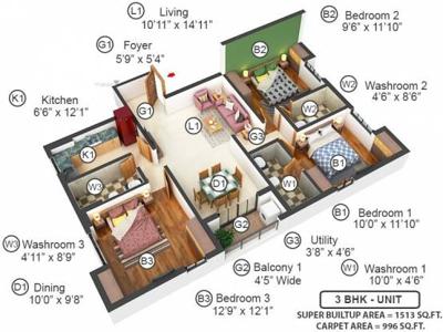 1513 sq ft 3 BHK 3T Apartment for sale at Rs 87.75 lacs in Vinayak Aquasa 14th floor in Belgachia, Kolkata