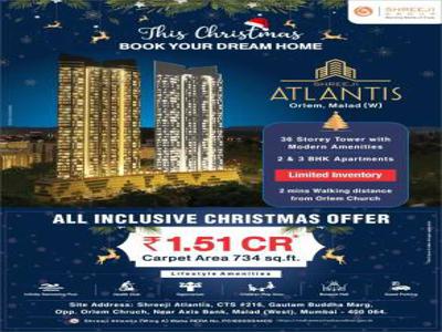981 sq ft 3 BHK 3T SouthEast facing Apartment for sale at Rs 2.10 crore in Shreeji Atlantis 15th floor in Malad West, Mumbai
