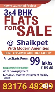 Newly Launched 3bhk Flats For Sale @ Shaikpet Near masjid e bilal
