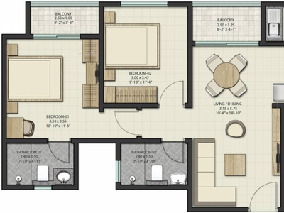 1004 sq ft 2 BHK 2T Under Construction property Apartment for sale at Rs 67.00 lacs in Sobha Dream Gardens 9th floor in Thanisandra, Bangalore