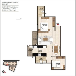 1136 sq ft 2 BHK 2T Completed property Apartment for sale at Rs 70.00 lacs in Concorde Spring Meadows 5th floor in Jalahalli, Bangalore