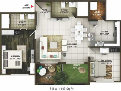 1149 sq ft 2 BHK 2T Apartment for sale at Rs 50.56 lacs in Concorde Epitome 1th floor in Electronic City Phase 2, Bangalore