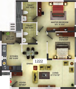 1222 sq ft 2 BHK 2T Completed property Apartment for sale at Rs 1.01 crore in Puravankara Sunflower 8th floor in Rajajinagar, Bangalore