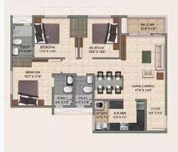 1308 sq ft 3 BHK 3T Apartment for sale at Rs 84.99 lacs in Provident Central Park 10th floor in Talaghattapura, Bangalore
