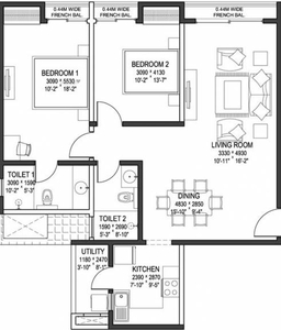 1322 sq ft 2 BHK 2T Completed property Apartment for sale at Rs 99.15 lacs in Sobha Arena The Park And The Plaza 7th floor in Talaghattapura, Bangalore