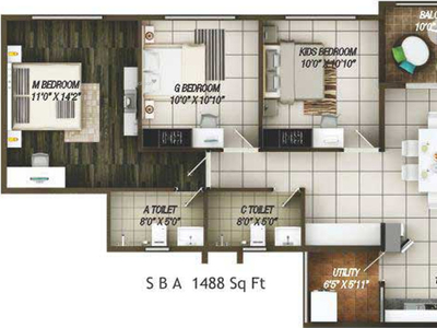 1488 sq ft 3 BHK 2T Apartment for sale at Rs 65.47 lacs in Concorde Epitome 4th floor in Electronic City Phase 2, Bangalore
