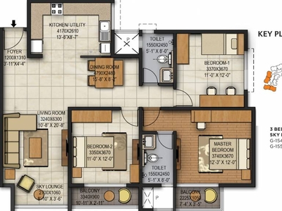 1550 sq ft 3 BHK 2T Apartment for sale at Rs 66.50 lacs in Brigade Panorama 8th floor in Kumbalgodu, Bangalore