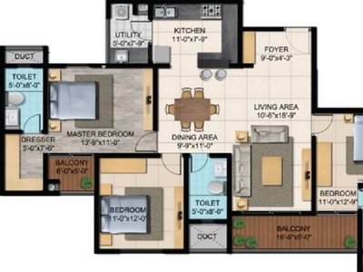 1650 sq ft 3 BHK 3T Under Construction property Apartment for sale at Rs 1.15 crore in Shriram Blue 1th floor in Krishnarajapura, Bangalore